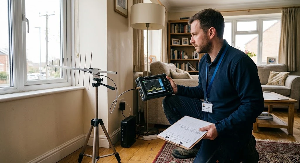 Home EMF testing by an RF engineer using professional spectrum measurement equipment
